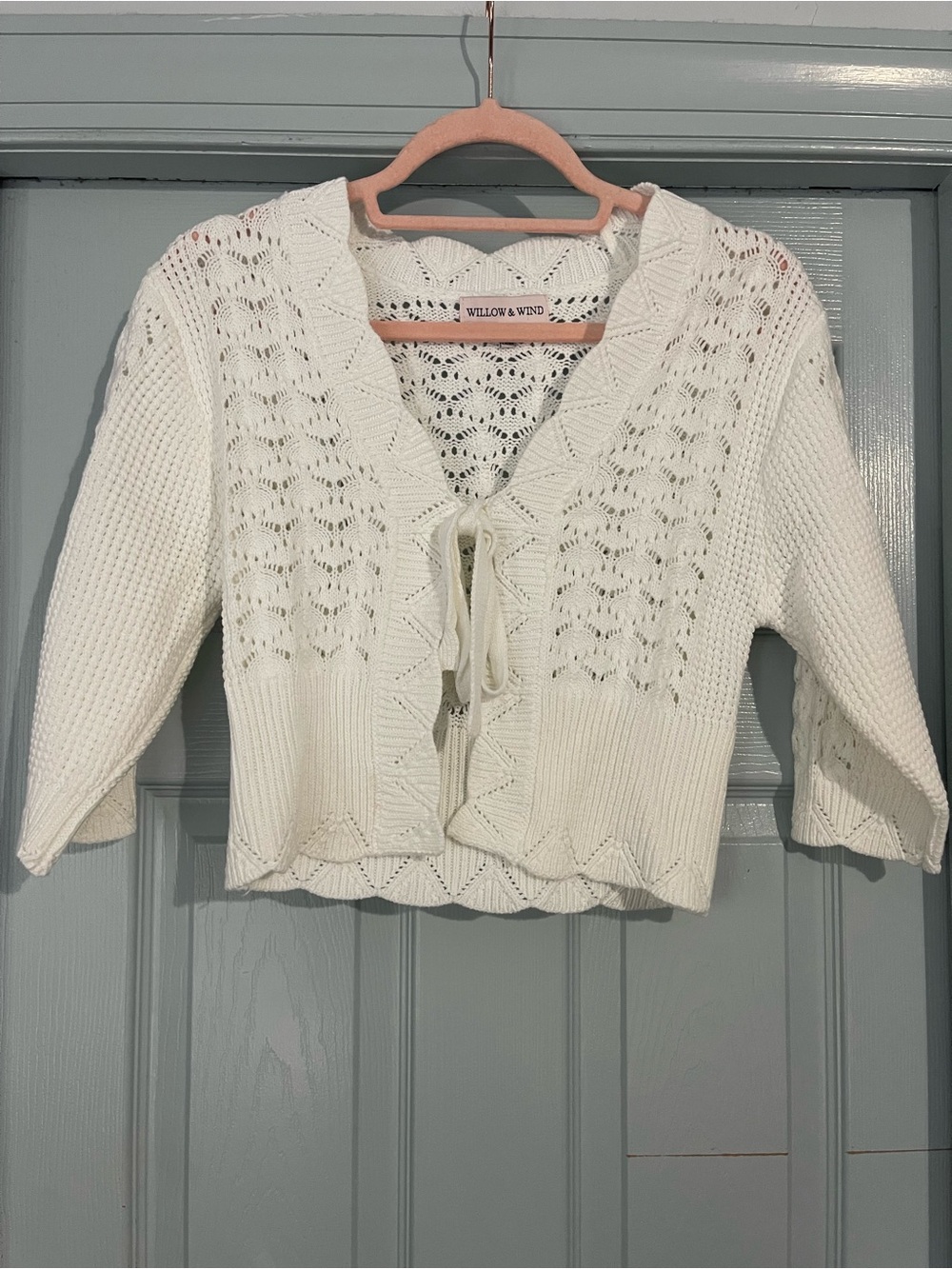 Willow & Wind White Open-Knit Tie-Front Cardigan